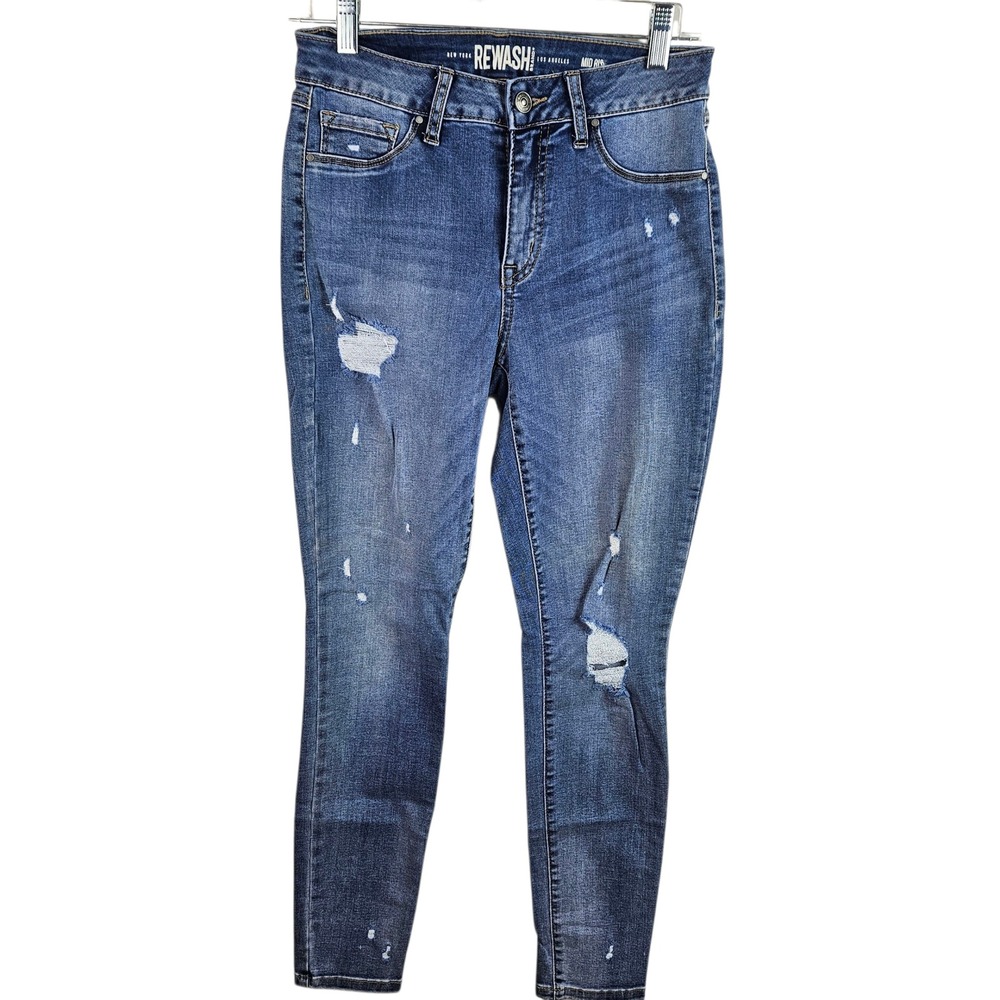Rewash Jeans Womens Size 7/28 Mid Rise Distressed Blue Denim